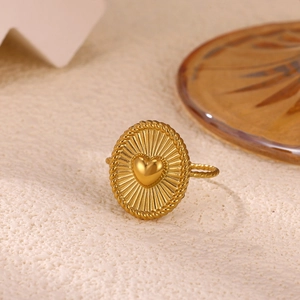 Franse Vintage 18K Verguld Roestvrij Staal Hart Halsketting Ring Oorbellen Ovaal Zonnestraal Sieraden Voor Dames