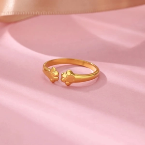 Anello regolabile in acciaio inossidabile placcato oro 18K con grazioso design a zampa