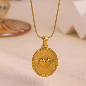 Vintage 18K vergulde ketting met 3D-hart hanger en stralende zonnestraal textuur