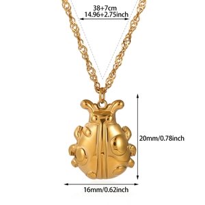 18k gold plated stainless steel ladybug pendant necklace with 38+7cm twist chain