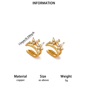 Elegant gold butterfly ear cuff with sparkling marquise zircons and double layer copper band