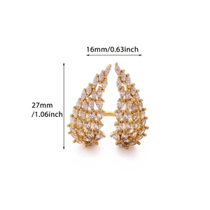 Luxury gold plated wing ring with cubic zirconia stones measuring 16mm by 27mm