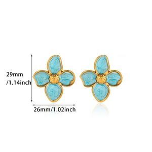 Dettagli degli orecchini a tulipano vintage da 29mm in smalto blu e placcati oro