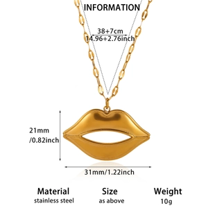 Gouden roestvrijstalen ketting met lippenhanger, 38+7cm ketting en maten 21x31mm