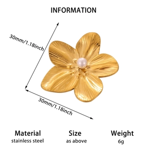 Detailed specifications of the 30mm vintage gold flower brooch with pearl inlay and steel