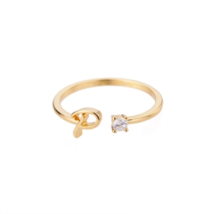 Nahaufnahme des goldenen Buchstabe P Rings mit Zirkonia und verstellbarer Öffnung