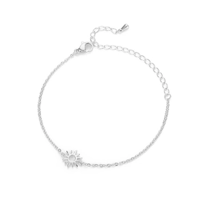 Bracciale con ciondolo a sole in acciaio inossidabile argento con chiusura a moschettone