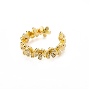 Elegant gold flower ring with cubic zirconia stones in adjustable open design