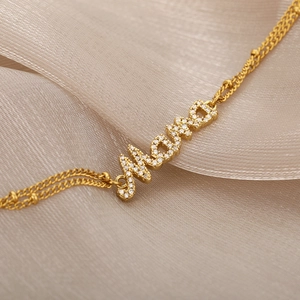 Double-layered 18k gold plated bracelet with MAMA pavé zircon pendant for Mother's Day