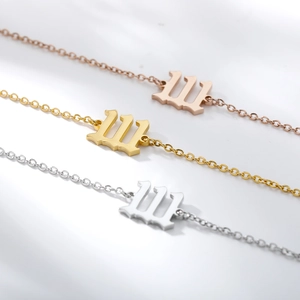 Gothic 111 angel number anklets in rose gold, gold and silver stainless steel finishes