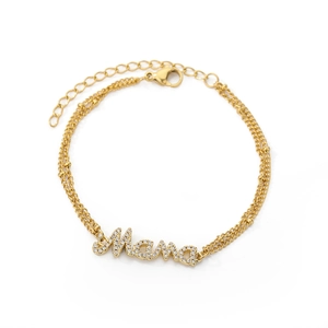 18k gold plated double layer beaded bracelet with sparkling mama letter charm for women