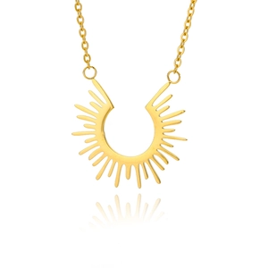 Goldene Edelstahlkette mit geometrischem Sonnenblumen Anhänger und Sonnenstrahlen Design