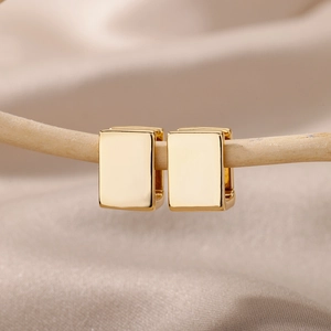 Minimalist 18K gold plated rectangular huggie hoop earrings with a polished mirror finish