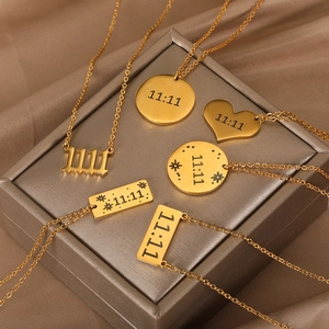 Angel Number 11:11 Pendant Necklace Stainless Steel 18K Gold Plated Heart Round Rectangle Lucky Goth Number Jewelry For Women Men