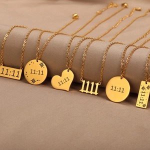 18K gold plated stainless steel 11:11 angel number heart and rectangle pendant necklaces