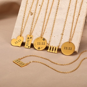 18K gold plated stainless steel 11:11 angel number necklace with heart and rectangle pendants