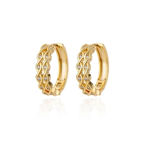 Intertwined double-row wave gold hoop earrings with zircon stones and hinged closure