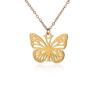 Elegant gold butterfly hollow wing pendant necklace on a delicate metal cross chain