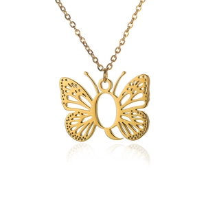 Golden hollow butterfly pendant necklace with delicate wing textures and O-link chain