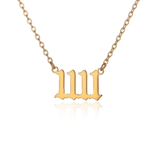 18K gold plated stainless steel 1111 angel number pendant necklace on white background