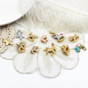 Copper 18K Gold Plated Unicorn Horse Pendants Enamel Rhinestone DIY Jewelry Accessories For Necklace Bracelet Making