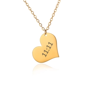 Polished 18K gold stainless steel necklace with 11:11 angel number heart pendant
