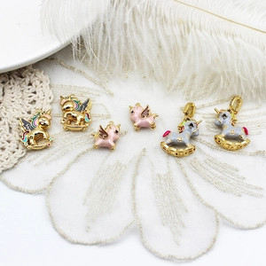 Golden unicorn charms set with colorful enamel for DIY jewelry making accessories