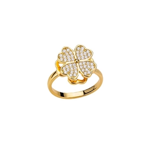 Drehbarer Kleeblatt-Ring mit weißen Kristallen und Goldbeschichtung für Damen