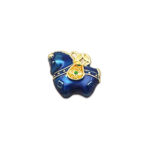 Ciondolo a forma di cavallo in smalto blu placcato oro 18K per collane e bracciali DIY