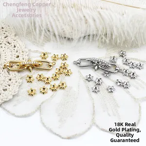18K Gold Plated Copper Pave Zirconia Bullet Three-Ring Rivet DIY Jewelry Findings Clasp Star Spacers Necklace Bracelet Accessories