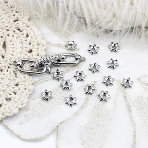 Silver copper rectangular jewelry connector and star charms with pavé cubic zirconia