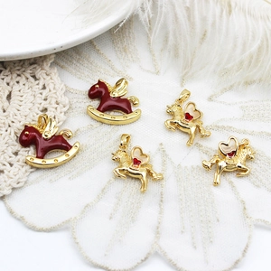 Golden rocking horse and unicorn enamel charms for DIY jewelry making and accessories