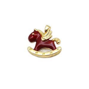 Red rocking horse charm with golden wings and polished enamel finish for DIY jewelry
