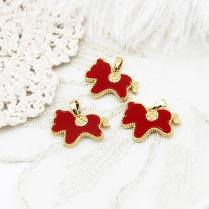 Red enamel rocking horse pendant with golden coin and pearl detailing for DIY jewelry