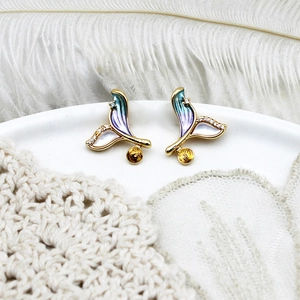 Ocean series fish tail earrings with blue enamel and zircon inlay for DIY jewelry