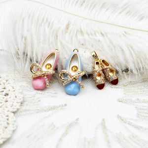 18K Gold Plated Copper Ballet Shoe Pendant Enamel Zircon Bowknot Ballet Slipper Charm For DIY Necklace Earring Jewelry Making