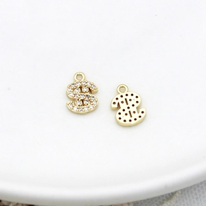 18K vergoldeter Kupfer-Dollarzeichen-Anhänger mit Zirkon-Mikro-Inlay für DIY-Schmuck