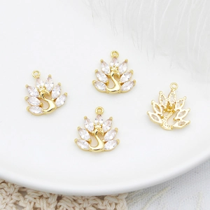 18K gold plated brass swan pendant set with white zircon stones for jewelry making