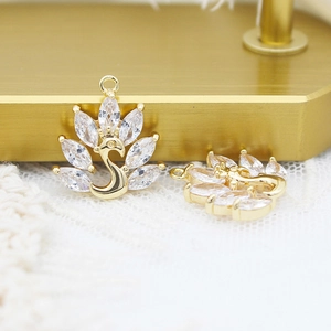 18K gold plated brass swan pendant with marquise zircon stones for DIY jewelry
