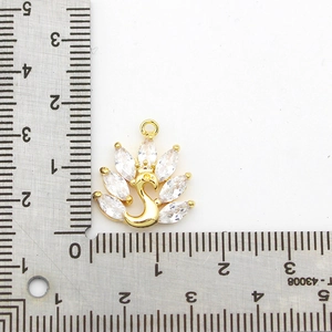 18K gold plated brass peacock pendant with marquise zircon stones for DIY jewelry making