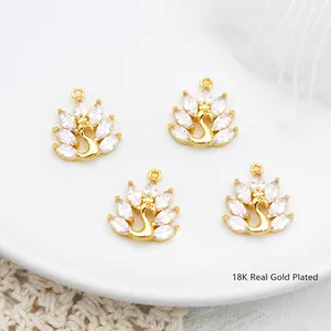 DIY Jewelry Accessory Elegant Peacock Swan Pendant 18K Gold Plated Brass Inlaid White Zircon For Necklace Bracelet Women