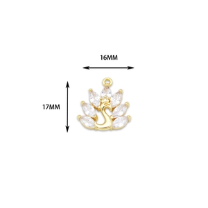 Elegant 18K gold plated brass swan pendant with white zircon for jewelry making 16x17mm