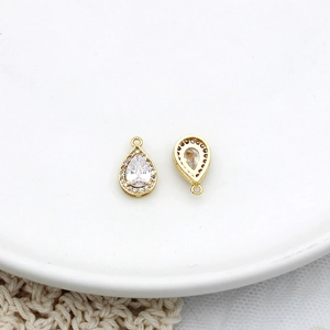18K gold plated brass pear cut zircon teardrop pendant charms for jewelry DIY