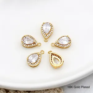 18K Gold Plated Brass Tear Drop Pendant Zirconia Charms For Necklace Bracelet DIY Jewelry Making Accessory For Women