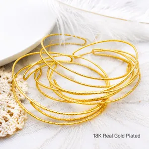 Bracciale Aperto in Rame Placcato Oro 18K per Creazione Gioielli DIY Bangle in Metallo Regolabile con Texture Ondulata Donna