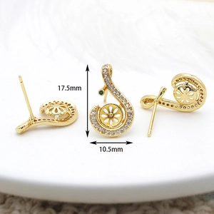 Componenti per orecchini a forma di S placcati in oro 18K con zirconi e ago in argento 925