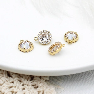 18K Gold Plated Brass Round Rhinestone Halo Pendant For DIY Jewelry Making Accessories Elegant Minimalist Style Women Jewelry