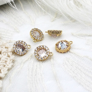 18K gold plated brass circular pendants with sparkling cubic zirconia for DIY jewelry