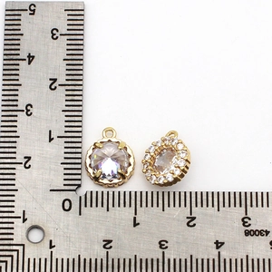 18K gold plated brass round pendants with cubic zirconia inlay and 12mm size measurement