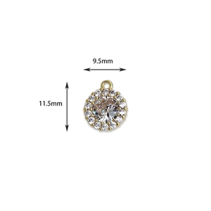 18K gold plated brass halo pendant with a round zircon stone measuring 11.5mm high